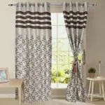 Parda Online Brown Panel Jacquard Small Leaf Design Window Curtain 7ft, (Pack of 1)