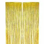 BLODLE Golden Fringe Foil Curtains, 2 Pack Golden Backdrop Foil Curtains, Metallic Backdrop Streamer for Baby Shower, Party Birthday - (Pack of 2 Pcs)