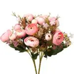 Garhoo Pink Small Roses Artificial Flowers For Decoration - Silk Pink Roses 2 Bouquet