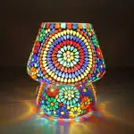 Vishal Handicraft Mosaic Table Lamp Combination of Colour Beads Mushroom Round Dome Shape Mosaic Bedside Table Turkish Lamps with Colorful Light for Home Decoration Bedroom (24 cm Multicolour) Table Lamp (24 cm, Multicolor)