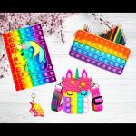 SV Traders Fidget Popit Stress Relief Pencil Pouch+Pop It Sling Bag+Popit Unicorn Dairy+Popit Keychain Set Of 4 for Kids/Adults Pop it Stationary Kit - Coin Pouch