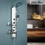 Plantex 304 Grade Stainless Steel Shower Panel for Bathroom Full Set with Overhead Shower |Hand Shower with Hose Pipe & Clamp|Round Body Jets- Full Shower Set with Utility Shelves (Chrome & Black)