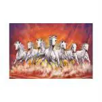 SHASWAT ART Beautiful White Seven Running Horse Painting Sparkle Coated Self Adhesive Wallpaper Without Frame Digital Reprint 24 inch x 36 inch Painting