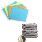 QinPin Eco-Friendly Cleaning Combo Non-Scratch 5pcs Sponge Wipes & 5pcs Mesh Dishwash Cloth, Durable Dual-Layer Dishcloths for Kitchen & Home, Reusable and Long-Lasting