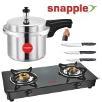 Snapple Combo Gas Stove 2 Burners , 5Ltr Aluminium Pressure Cooker & 4 Pc Stainless Steel Knife Set | 2 Burners | ISI Certified