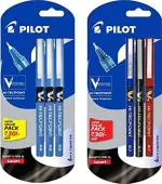 Pilot Hi-Tecpoint V5(0.5MM) and V7(0.7MM) Liquid Ink Pen | Unique Dimple Tip Technology | Ink Colour - 3 V5 Blue, 1 V7 Blue, 1 V7 Black and 1 V7 Red | Pack of 6