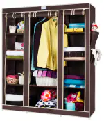 Cbeeso Collapsible wardrobes 3 Door 10 Rack Maroon