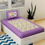 UniqChoice Purple 100% Cotton Jaipuri Printed Single Bedsheet with 1 Pillow Cover 150 x 220 cm