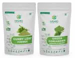NISARG ORGANIC FARM Combo of Green Coriander & Curry Leaves Powder I Pure, Natural I Traditional Method Made I for Hair Mask, Skin & Face care I Use for Cooking I Hair fall & Dandruff Control - 100g x 2 Pack