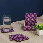 Ambbi Collections Purple Wood Tea, Coffee Coasters With Stand 10*10 cm - Pack of 6