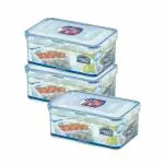 Lock & Lock Classics Rectangular Plastic Airtight Food Storage Containers With Leakproof Lid, 1.4 Liter, Transparent, Set of 3 (HPL817H x 3)