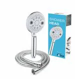 Fossa Shower Head Powerful Flow with 1.5m Chrome Shower Hose Pressure Boosting Shower Head Spray with 5 Modes Water Saving Bathing for Adults Children Pets Home and Gym Use
