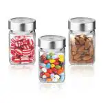 Treo Cube Transparent Glass Storage Jars (310 ml) pack of 3