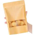 Pocheon - 150 Gm - 25 Pcs Kraft Paper Brown Color Reusable Window Stand up Zip Lock Storage Pouch