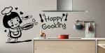 Lanstick Vinyl Black Happy Cooking Girl Image Self Adhesive Wall Sticker 24 inch