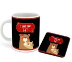 Whats Your Kick I Love You Mom in Punjabi Language Cute Cartoon Design Printed White Ceramic Coffee Mug with Coaster and Tea Mug 325ml