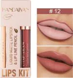 KA CAYLA KA CAYLA HANDAIYAN Shade 12 Matte Brown Light Liquid Lipstick and pencil liner Waterproof 3.5ml Long Hold Smooth (2 Items in the set)