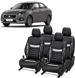 AUTO-SAFE Black, Silver Leatherette Car Seat Cover for Maruti Swift Dzire