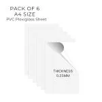 unixaa A4 Size 0.25MM Thickness PETG/PVC Clear Transparent Acrylic Sheet With Double sided Protective Film For Picture Frame, Crafting Projects And More Uses (Pack Of 6 Sheet)