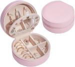 Sarvopari Mega Mall Round Mini PU Leather Small Mirror Jewelry Box, Travel Portable Jewelry