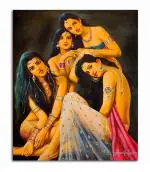 Tamatina Multicolor Academic Art Unframed Indian Beauties Classic Indian Canvas Painting-24X20 Inch