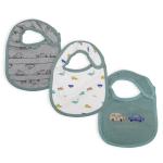 Baby Moo Feeding Bibs Pack Of 3 Cartoon Car Printed Green And Grey