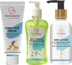 Being mama Multicolor Baby Face Cream 100 gm Multipurpose Cleanser 500 ml Baby Lotion 200 ml - Pack Of 3