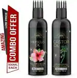 Desi Crew 100 Percent Pure Hibiscus and Castor Oil with Comb Applicator Cold Pressed for Skin, Body and Hair Care 100 ml Each