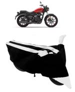 ABORDABLE Presents WHITE ENFIELD METEOR 350 Water Resistant - Dust Proof - Full Bike / Scooty Two Wheeler Body Cover (WHITE STRIPES)