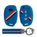 Keyzone striped key cover and Keychain fit for : Creta, I20 2020, I20 Elite, I20 Active, Grand I10, Aura, Xcent 19 Onwards, Venue flip key (KZS-03,KZS-Keychain)