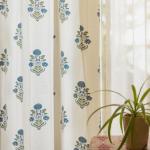 Urban Space 100% Cotton Curtains for Door,Room Darkening Cotton Curtains 8 feet Long Set of 2 with Eyelets and Tieback (Liberty Blue, Door- 8 Feet x 4 Feet)