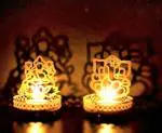 Fashion Bizz Gold Iron Lord Ganesha and Goddess Lakshmi Tealight Holder Set ,Pack of 2