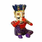 Wooden Palm Wooden Musician Playing Flute Figurine | Hand-Painted Colorful Wooden Rajasthani Babla Musician Dolls Multicolored