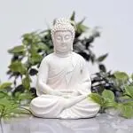 SSS SCULPTURE Meditation Buddha White Premium Rare Handcrafted Polymarble Meditation/Dhyan White Buddha Statue Lord Figurine/Idol