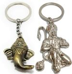 Blue Aura Kd Collections Gold, Silver Metal Kd-224A-337 - Of Ganesh Keychain And Hanuman Keychain - 2 Keychains Key Chain (Pack Of 2)