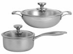 Nirlon Platinum Triply Stainless Steel 2Pcs Induction Friendly Cookware Combo Set (Deep Kadhai with Glass Lid 24 cm|3 Liter + Sauce Pan with Glass Lid 16cm|1.5 Liter)