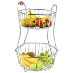 Unify Stainless Steel 2 Tier Fruit Basket for Dining Table - Fruit Bowl, Vegetable Baskets for Kitchen, Stand for Kitchen, Counter Top Racks (Hexa)