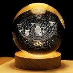 ROMJ Crystal Ball Lamp for Home Decoration 3D Solar System Crystal Ball Night Light with 3.15 inches USB Powered Wooden Base Galaxy Glass Ball with LED Base