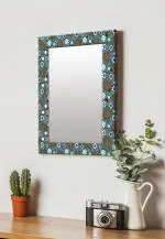 999Store Blue Rectangular MDF Flowers Pattern Printed Wall Decorative Mirror 14 inch x 20 inch (MirrorSMP48)
