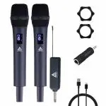 Audio Array AM-W32 UHF Dual Wireless Premium Metal Microphones | Built in Battery 1200mAh 6-8 Hours | Type-C Charging | 60M Range | Karaoke Singing, Wedding, Event | Built-in Volume and Echo Control