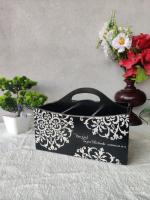 WOOD BABA Kitchen Black Wooden Caddy Cutlery Holder Printed- Caddy Cutlery Stand for Dinning Table and Kitchen Stylish in Black Color