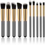 AVTY Makeup Brush Set - Premium Synthetic 10pcs Cosmetic Brushes (Black Golden) (Pack of 10)