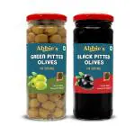 Abbie's Black Pitted Olives (450 g) + Green Pitted Olives (450 g), Pack of 1 Each