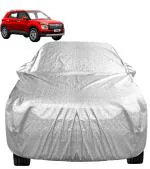 Auto Hub Waterproof Car Cover Compatible with Hyundai Venue with Mirror Pocket, Soft Cotton Lining, Waterproof Venue Car Cover- Metallic Silver