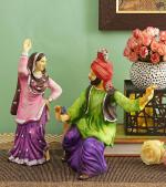 TIED RIBBONS Multicolor Resin Punjabi Traditional Cultural Bhangra Couple Showpiece (Pack of 2, 11 x 25 x 11 cm)