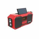 DRUMZZ Trek 600 Red - 14 Watts Stereo Bluetooth Speaker, Digital AM FM Radio, IPX5, Hand Crank Charging, Solar Charging, Flashlight, Reading Lamp, 4000mAH Battery, Cell Phone Charger, SOS Alarm, Thermometer, Digital Display, Dust Proof With Carabiner