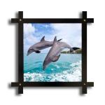 PnF Wood Cross Frame Hand-Crafted With Photo Of Dolphine, 10 X 14 Inch