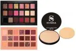 SUNISA Studio Fix Natural Shade Matte Full Coverage Compact Powder and 1 Rosegold Eyeshadow Palatte with 1 Nude Eyeshadow Palatte - (Pack of 3)