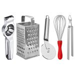 DreamBasket Lemon Squeezer & Grater & Pizza Cutter & Egg Whisk & Chimta for Kitchen