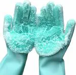 SUI GENERIS Silicon Cleaning Gloves Dish Washing Gloves For Kitchen and Pet Grooming Car Cleaning Gloves, Bathroom & Dish Wash Gloves Pet Care Gloves Home Care Gloves for Washing Dish (Green)